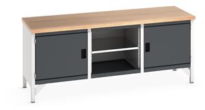 Bott Cubio Storage Workbench 2000mm wide x 750mm Deep x 840mm high supplied with a Multiplex (layered beech ply) worktop, 2 x integral storage cupboards (650mm wide x 650mm deep x 500mm high) and 1 x mid section with full depth adjustable mid shelf.... 2000mm Wide Engineering Storage Benches with Cupboards & Drawers